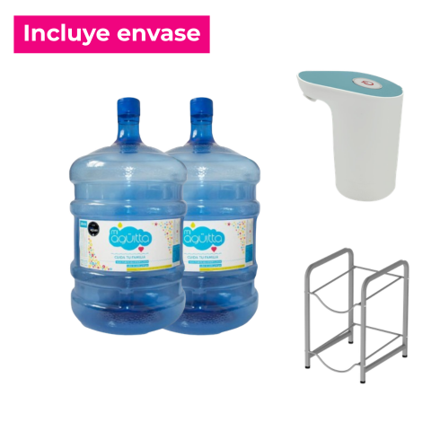 Pack bienvenida: 2 botellones 20 litros+rack 2 botellones+bomba USB